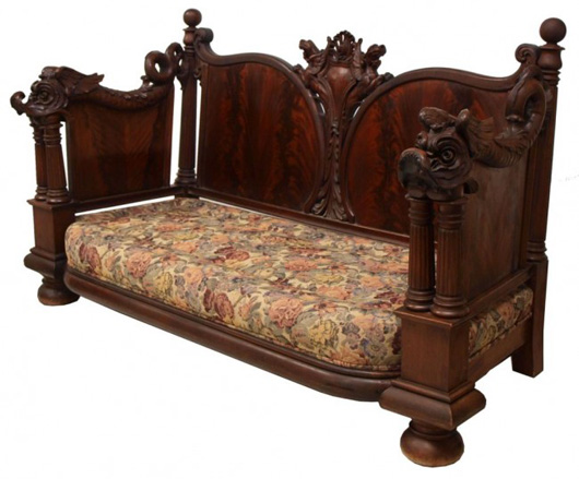 American Victorian mahogany sofa, circa 1890, possibly Horner Brothers, New York. Estimate: $2,500-$5,000. Image courtesy of Austin Auction Gallery.