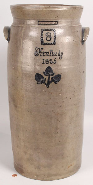 The earliest known marked piece of Kentucky pottery has a cobalt inscription ‘Kentucky 1836’ and is stamped ‘I Thomas.’ It sold at Case Antiques Inc.’s auction for $55,200 to the Museum of Early Southern Decorative Arts.