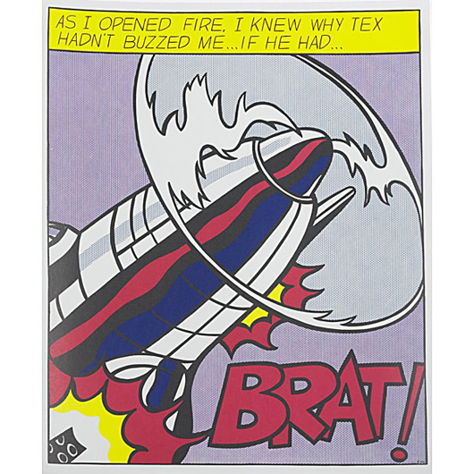 Roy Lichtenstein, three offset lithographs in colors, ‘As I Opened Fire,’ 1966. Estimate: $500-700. Image courtesy of Rago Arts and Auction Center.