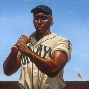 ‘Josh Gibson,’ 2006 oil on canvas original painting by Kadir Nelson for ‘We Are the Ship: The Story of Negro League Baseball.’ Image courtesy of Muskegon Museum of Art.
