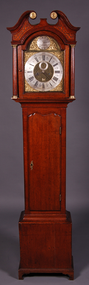 Patrick Gordon (Scottish) 18th-century tall-case clock, estimate $2,000-$4,000, from a 60-lot selection of European and Asian furniture that includes chairs, tables, sideboards, chests and more. Myers Auction Gallery image.