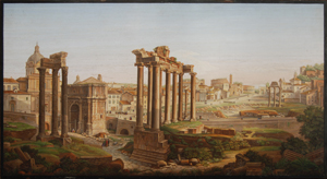 Attrib. to Vatican master micromosaicist Cesare Roccheggiani, circa-1870s micromosaic depicting the Roman Forum, 59 inches wide by 32 inches long, estimate $100,000-$200,000. Myers Auction Gallery image.