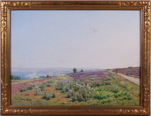 Jean Ferdinand Monchablon (French, 1855-1904) oil-on-canvas wildflower landscape, estimate $8,000-$12,000. Myers Auction Gallery image.