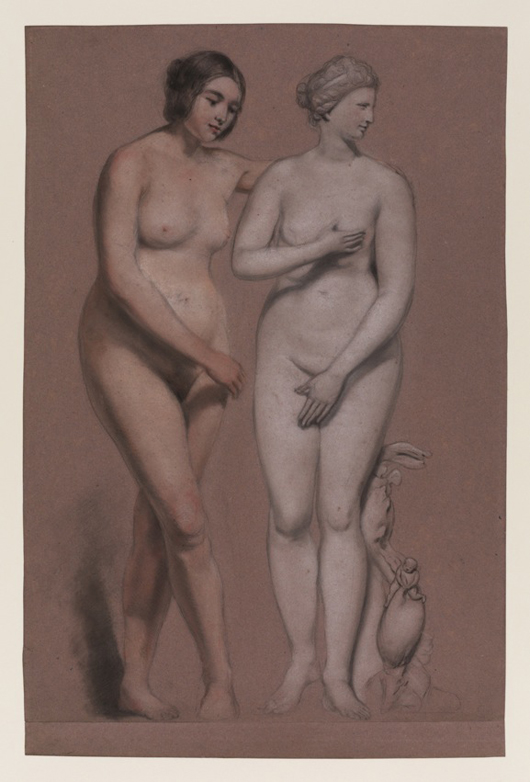 William Etty (1787-1849) Female Nude with a Cast of the Venus de Medici, c.1835-37, Chalk on paper, to be shown at The Courtauld Gallery’s Victorian watercolour and drawings exhibition from 17 February to 15 May. Image copyright and courtesy The Samuel Courtauld Trust.