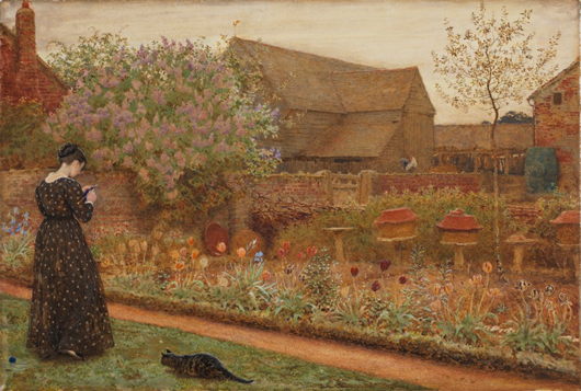 Frederick Walker (1840-1875), The Old Farm Garden, 1871. Watercolour and gouache over graphite on paper, on show at the Courtauld Gallery from 17 February to 15 May. Image copyright and courtesy The Samuel Courtauld Trust.
