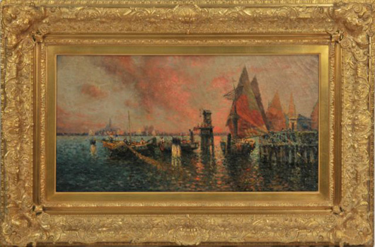 Nicholas Briganti (Italian/American, 1861-1944), ‘Venetian Canal,’ oil on canvas, 17 inches x 30 inches. Estimate: $2,000-$4,000. Image courtesy of Gray’s Auctioneers.