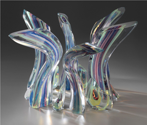 Noted studio glass artist and teacher Harvey Littleon created this glass crown sculpture in 1984. The selling price of $50,600 marks a new record for Littleton. The 12-piece crown measures 6 1/4 inches high x 21 1/2 inches in diameter. Image courtesy of Brunk Auctions.