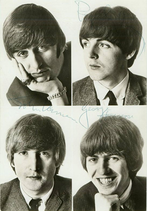 Ringo, Paul, John and George as they appeared on a one-sheet card published circa 1967. Image courtesy of LiveAuctioneers archive and Alexander Autographs Inc.