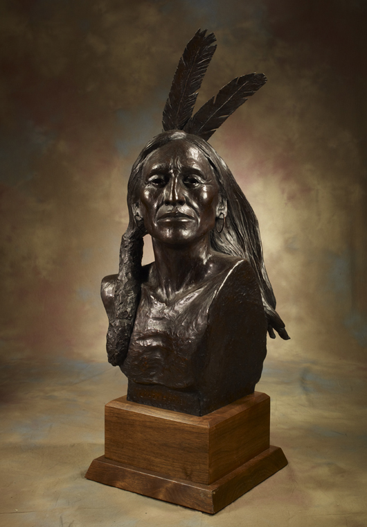 Highlighting the important bronze collection will be Joe Beeler’s signed bronze on wood base ‘Crazy Horse,’ which is expected to achieve $15,000-$25,000. Image courtesy of High Noon Western Americana.