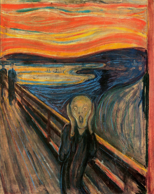 One of several versions of Edvard Munch's (Norwegian, 1863-1944) The Scream, painted in 1893, held in The National Gallery, Oslo, Norway. The painting was stolen from the National Gallery in 1994 and again in 2004. After its most recent recovery, in 2006, the painting underwent restoration to repair damage it had incurred while in the hands of thieves. The painting is the subject of a documentary included in Ovation’s week of special programming titled Stolen Treasures.