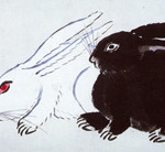 Qi Baishi (Chinese, 1864–1957). Two Rabbits, 20th century. Hanging scroll; ink and color on paper; 8 9/16 x 18 5/16 in. (21.7 x 46.5 cm). The Metropolitan Museum of Art, New York, Gift of Robert Hatfield Ellsworth, in memory of La Ferne Hatfield Ellsworth, 1986 (1986.267.232). Image courtesy of The Metropolitan Museum of Art. All rights reserved.