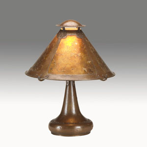 D'Arcy Gaw for Dirk Van Erp hammered copper and mica lamp, estimate: $25,000-$35,000. Image courtesy Rago Arts and Auction Center.