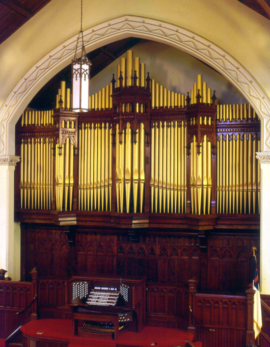 Broad Street United Methodist Church, Columbus, Ohio, 1981-2008 Bunn=Minnick Pipe Organ, four manuals, 60 ranks. Image courtesy of Bunn=Minnick Pipe Organ Co.