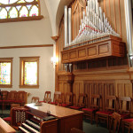 The Tabernacle Christian Church in Franklin, Ind., has a 1997 Bunn=Minnick Pipe Organ with three manuals, or keyboards, and 26 sets of pipes, called ranks. Image courtesy of Bunn=Minnick Pipe Organ Co.