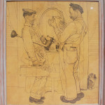 Norman Rockwell’s drawing ‘The Plumbers’ became the cover of the ‘Saturday Evening Post’ magazine dated June 2, 1951. The drawing measures 39 1/2 inches by 35 1/2 inches. Image courtesy of Bill Hood & Sons.