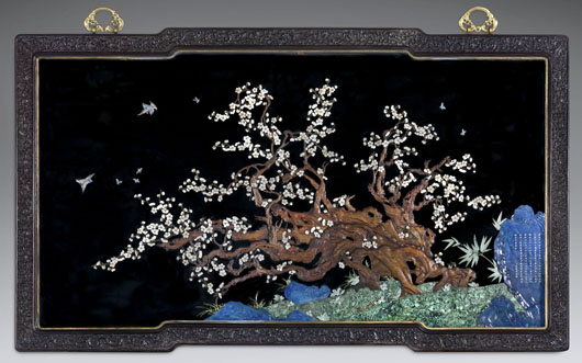 Panel,  from Juanqinzhai, sandalwood, jade, lapis lazuli, malachite, zitan and glass. Image courtesy of the Metropolitan Museum of Art and the Palace Museum, Beijing.