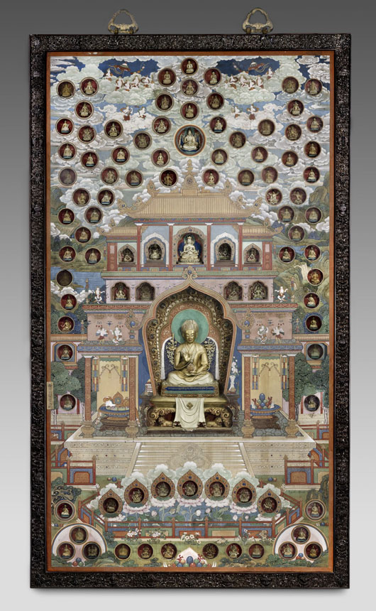 Panel with niches, from Cuishanglou, zitan, painted and gilt clay and colors on silk. Image courtesy of the Metropolitan Museum of Art and the Palace Museum, Beijing.