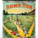 Home Run Cigar tin with colorful baseball theme, one of few known examples, top lot of the sale at $18,400. Morphy Auctions image.