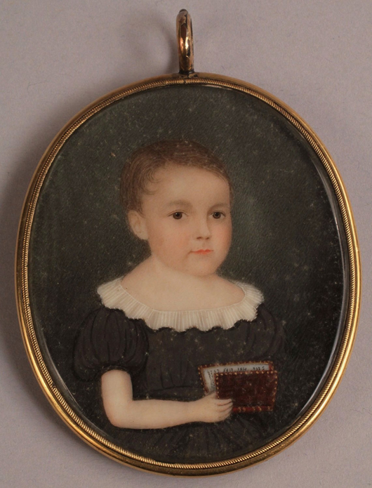 Portrait miniature of a child with book, $8,740. Image courtesy Case Antiques.