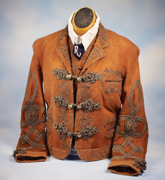 This ornate Charro jacket and vest, lot no. 196, worn by Edward Borein was estimated at $5,000 to $10,000, but sold for $21,850. Image courtesy of High Noon Western Americana.