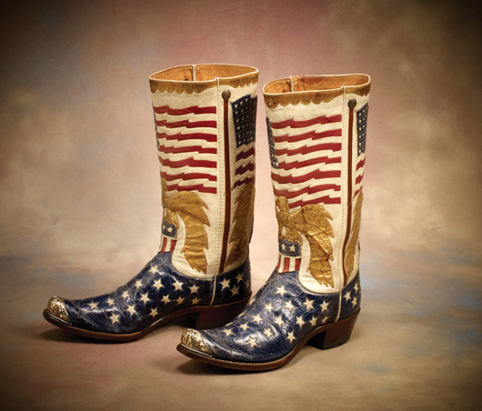 This pair of Star Spangles Banner boots by the Hyer Boot Co. sold for $12,650, almost four times over their high estimate. Image courtesy of High Noon Western Americana.