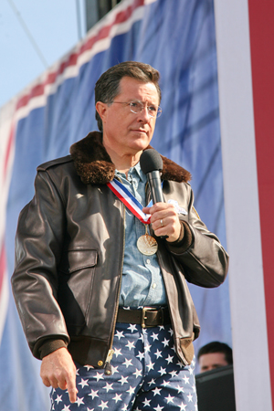 Political satirist Steven Colbert. Image originally posted to Flickr by cliff1066. File is licensed under the Creative Commons Attribution 2.0 Generic license.