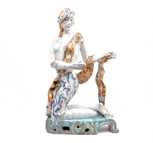 23-inch Wiener Werkstatte glazed earthenware figure designed by Vally Wieselthier (Austrian, 1895-1945), estimated at $300-$500, sold through LiveAuctioneers.com for $6,490. Image courtesy LiveAuctioneers.com and Stephenson's Auctioneers.