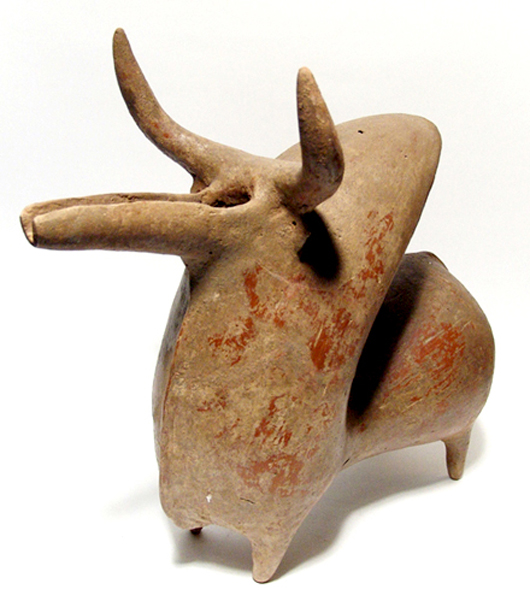 Large Amlash rhyton in the form of a humped bull, circa 1000-800 B.C. Ex J.K. Collection, Toronto, Canada. 12 1/8 inches high by 13 5/8 inches long. Image courtesy of Anceient Resource LLC.