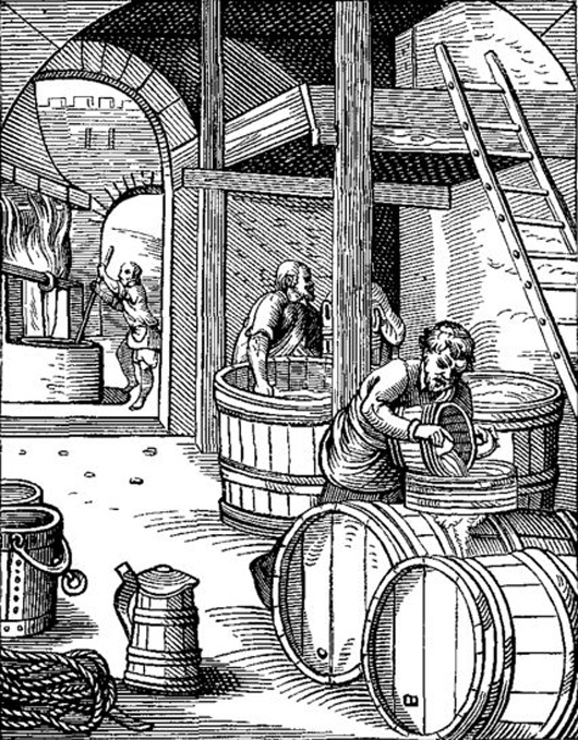 16th-century engraving of a brewery by J. Amman.
