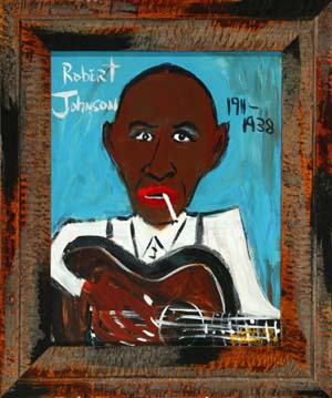 Portrait of Robert Johnson by Lamar Sorrento, Memphis, Tenn., 20th century, oil on board. Image courtesy of LiveAuctioneers Archive and Garth’s Arts & Antiques, Delaware, Ohio.