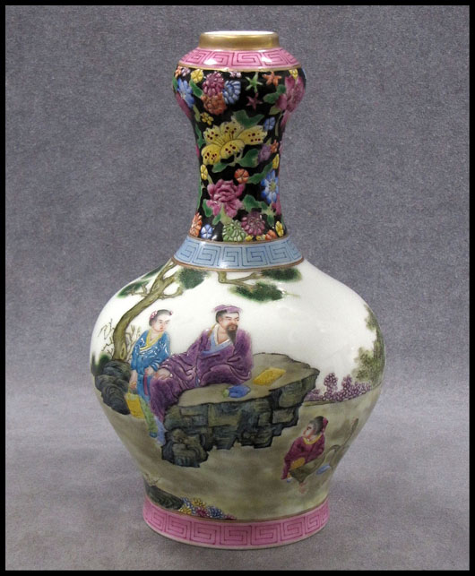 Imperial Chinese Famille Rose Vase, Yung Cheng mark and of the period. Image courtesy of William J. Jenack Estate Appraisers and Auctioneers.