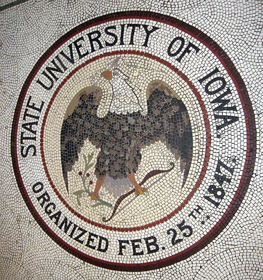 The University of Iowa tile mosaic at Iowa Hall.
