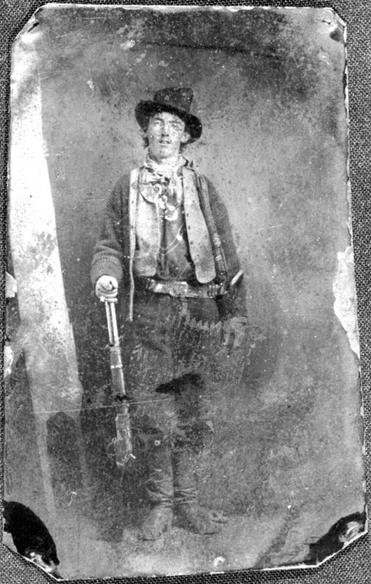 Tintype of Billy the Kid, who posed for the picture in a Fort Sumner, N.M., gambling hall in late 1879 or early 1880. The rare tintype, believed to be the only survivor of four that were created, will be uctioned on June 25 at Brian Lebel's Old West Show and Auction.