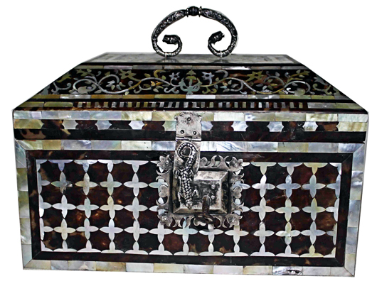 Late 17th-century Indo-Portuguese ebony, shell and ivory casket. Image courtesy of Austin Auction Gallery.