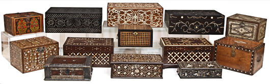 Indo-Portuguese contadors and table boxes, 17th-19th centuries. Image courtesy of Austin Auction Gallery.