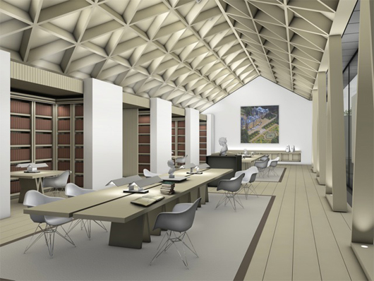 Opening in June is this new philanthropic research and archive center for the Rothschild Foundation at Windmill Hill on the Waddesdon Estate in Buckinghamshire. Designed by Stephen Marshall Architects, it reuses 19th-century vernacular farm buildings to create a reading room, office spaces and archival stores. Image courtesy National Trust, Waddesdon Manor.