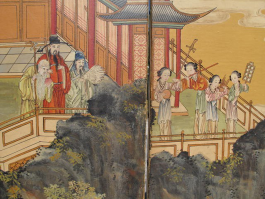 Detail view of Chinese screen. Estimate $2,000-$3,000. Estimate for pair $7,000-$9,000. Auctions Neapolitan image.