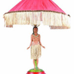 This 26-inch-high table lamp with a hula girl base is a kitsch joke. When the girl "dances," her fringed skirt shakes. The 1940s lamp, very collectible now, auctioned for $500 at a fall Conestoga auction in Manheim, Pa.