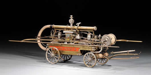 Working model of the hand-drawn and hand-pumped engine Red Jacket, New England, late 19th century. Estimate $40,000-$60,000. Image courtesty of Skinner Inc.
