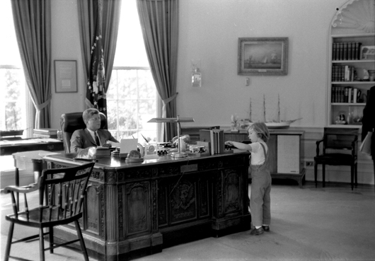 Caroline Kennedy visits her father in the Oval Office. Image courtesy of the John F. Kennedy Presidential Library & Museum.