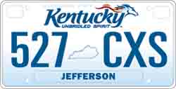This version of the Kentucky state license plate with a running horse and the words 'Unbridled Spirit' has been available since 2005. Fair use of low-resolution copyrighted image obtained from http://transportation.ky.gov/mvl/