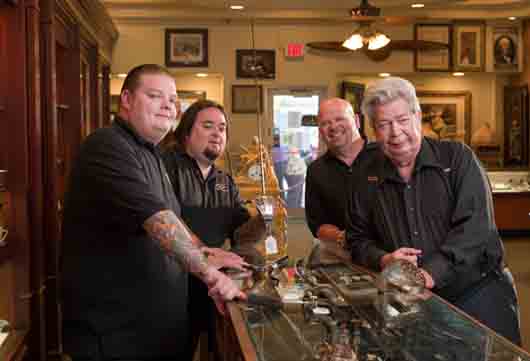 The cast of ‘Pawn Stars’ left to right: Corey ‘Big Hoss’ Harrison, Austin ‘Chumlee’ Russell, Rick Harrison and the Old Man. Photo Credit: Joey L courtesy Pawn Stars Photos. (2011). ‘The History Channel website.’ Retrieved 9:18, Feb. 24, 2011, from http://www.history.com/shows/pawn-stars/photos/pawn-stars-photos.