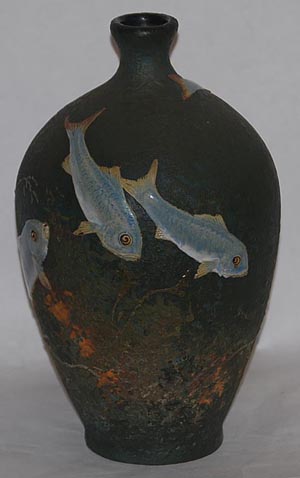Rare, experimental Roseville fish vase. Estimate: $5,000-$7,500. Image courtesy of Just Art Pottery Auction.