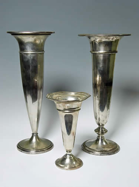 Sterling horn vases. Estimate: Estimate: $200-$300. Image courtesy of S.B. & Co. Auctioneers.