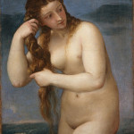 Someone painted a red swimsuit over Titian’s ‘Venus Anadyomene,’ on a billboard in Minneapolis. (National Gallery of Scotland). Image courtesy of Wikimedia Commons.