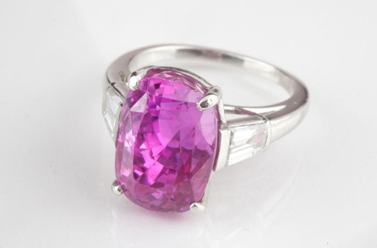 Important purplish pink sapphire and diamond ring, (est. $40,000 to $60,000). Image courtesy of Leland Little Auction & Estate Sales Ltd.