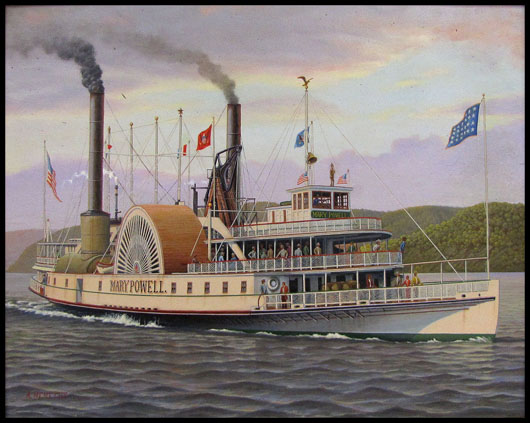 Albert Nemethy (American, 20th century) oil on canvas, Hudson River paddle wheeler Mary Powell, signed. Image courtesy of William J. Jenack Estate Appraisers and Auctioneers.