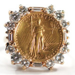 $5 American Eagle gold coin and diamond ring. Estimate: $1,200-$1,500. Image courtesy of Gray’s Auctioneers.