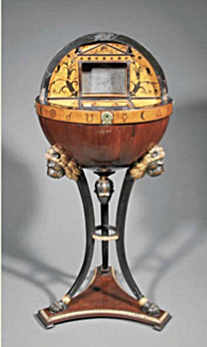 Circa 1820 Vienna Biedermeier Globustisch globe-form worktable, sold for $47,800. Image courtesy of Neal Auction Co.