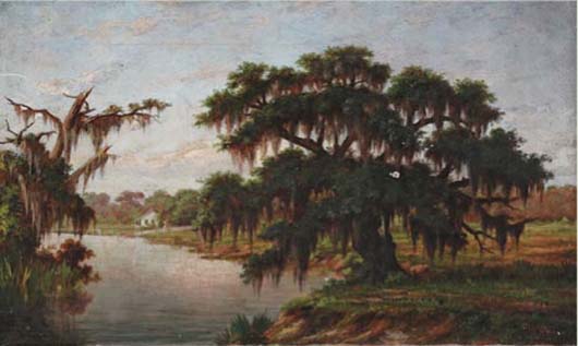 William Henry Buck (American/New Orleans, 1840-1888) oil depicting a ‘Live Oak along the Bayou’ brought $191,200. Image courtesy of Neal Auction Co.